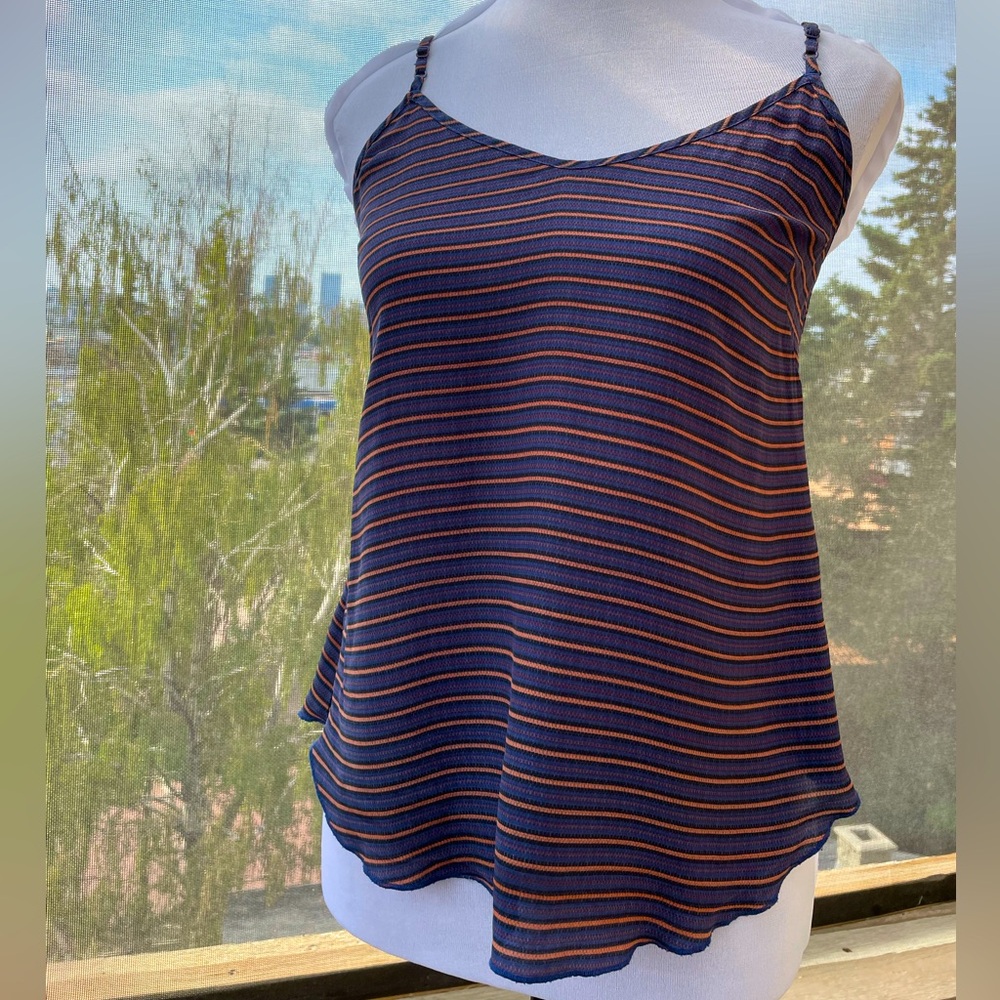 2/$30 Wilfred silk with horizontal stripes in blue, black, red, pink Size Small
